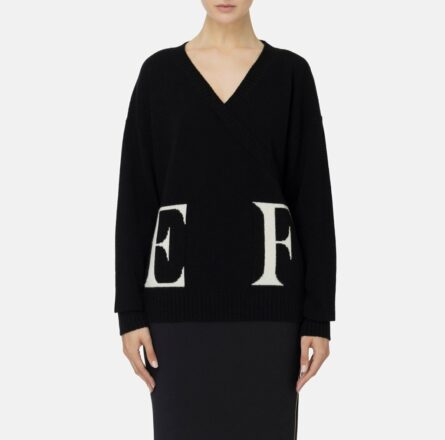 Maglia incrociata in misto lana con logo mk94m46e2 elisabetta franchi ai 24.25.