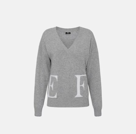 Maglia incrociata in misto lana con logo mk94m46e2 elisabetta franchi ai 24.25.