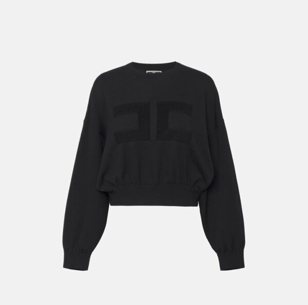 Felpa cropped in viscosa con ricamo logo mk76q46e2 elisabetta franchi ai 24.25.