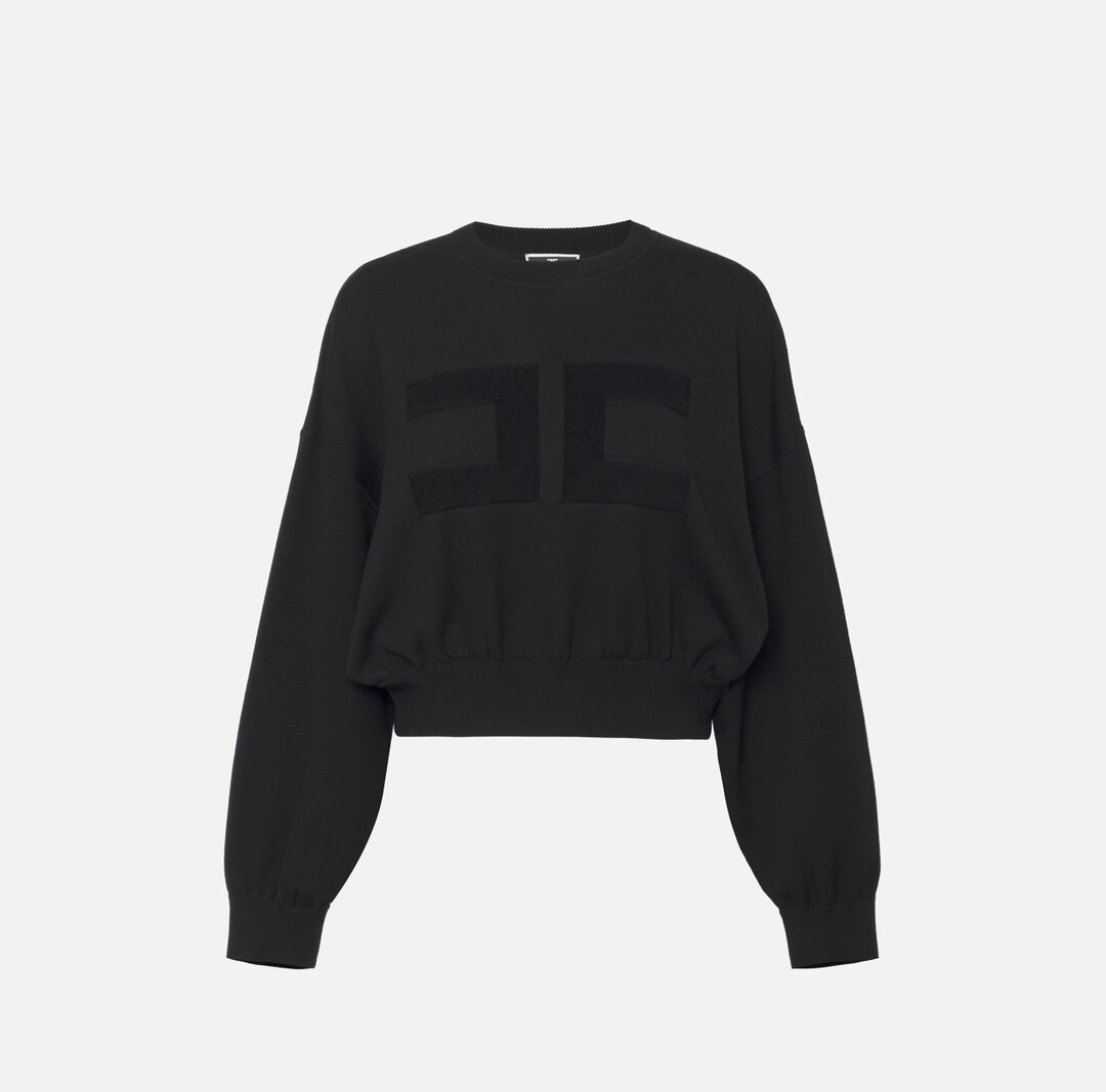 Felpa cropped in viscosa con ricamo logo mk76q46e2 elisabetta franchi ai 24.25.