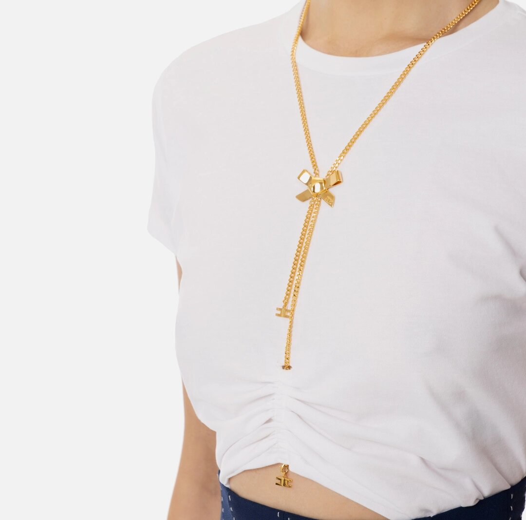 T-shirt in jersey con collana a fiocco ma00651e2 Elisabetta Franchi pe25