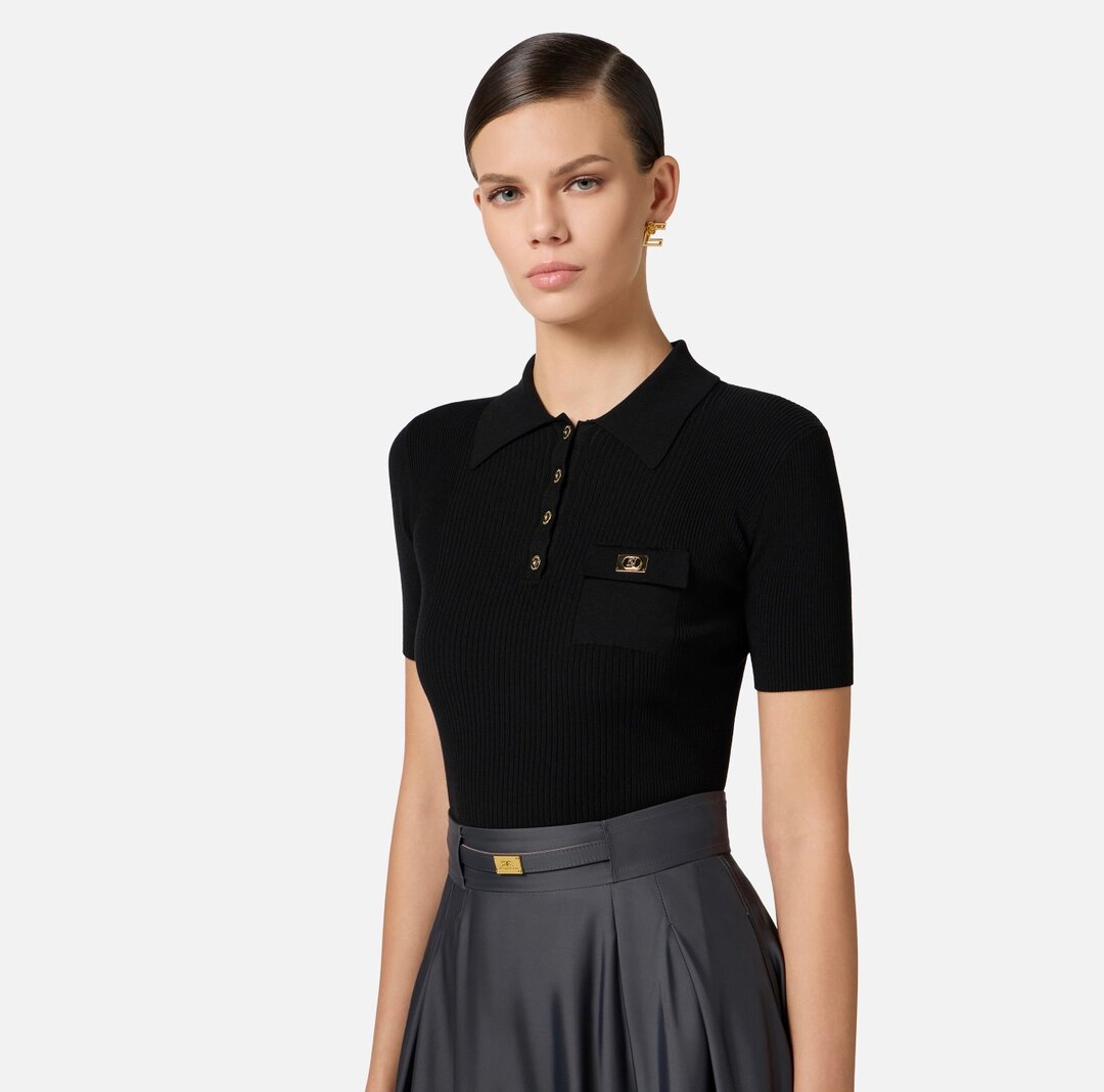 Polo a micro costine con taschino mk63b51e2 Elisabetta Franchi pe25