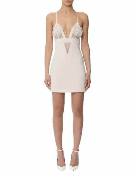 Abito in doppio crêpe leggero pizzo e fiori ab72952e2 Elisebetta Franchi pe25