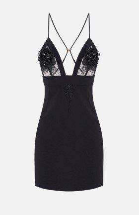 Abito in doppio crêpe leggero pizzo e fiori ab72952e2 Elisebetta Franchi pe25