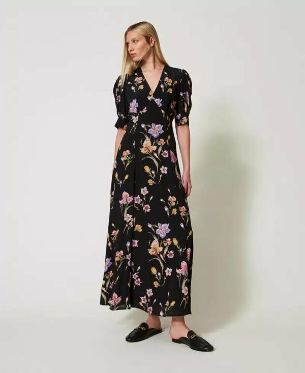 Abito lungo in crèpe de chine a fiori twin set pe25 art. 251tp2770