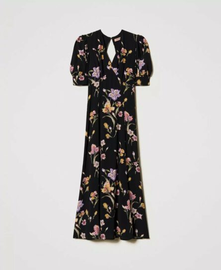 Abito lungo in crèpe de chine a fiori twin set pe25 art. 251tp2770