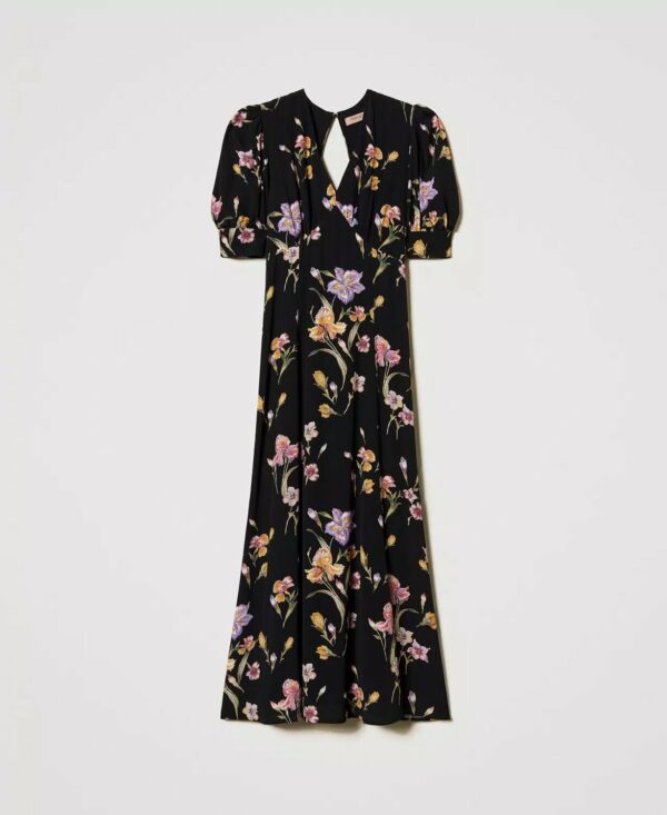 Abito lungo in crèpe de chine a fiori twin set pe25 art. 251tp2770