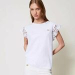 T-shirt co maniche ad aletta in pizzo twin set pe25 art. 251tt2411