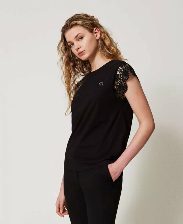 T-shirt co maniche ad aletta in pizzo twin set pe25 art. 251tt2411