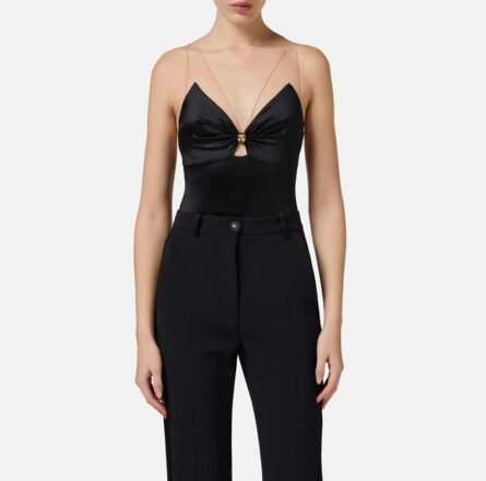 Body in lycra con spalline in tulle Elisabetta Franchi BO03051E3