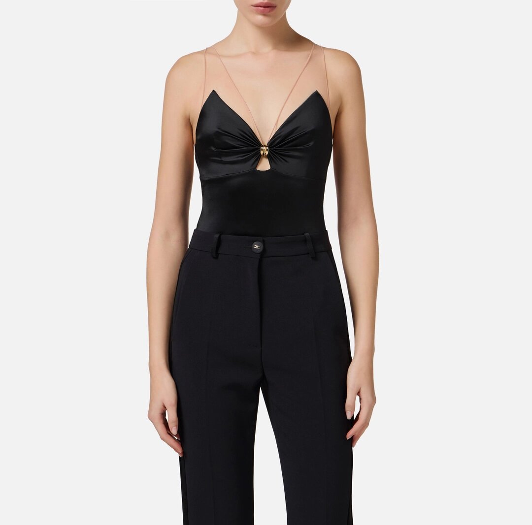 Body in lycra con spalline in tulle Elisabetta Franchi BO03051E3