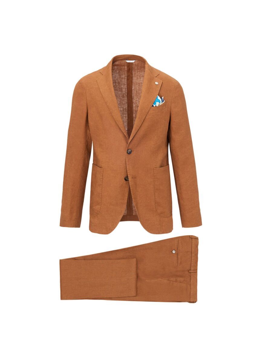 abito slim fit sfoderato in lino lavato manuel ritz pe 23. - immagine 3